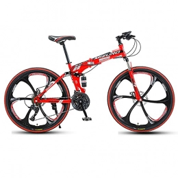 FGKLU Bike FGKLU 26 Inches Folding Mountain Bikes for Man Woman, 6 Spoke 21 Speed Double Disc Brake MTB Bike, Full Suspension Outdoor Exercise Bicycle