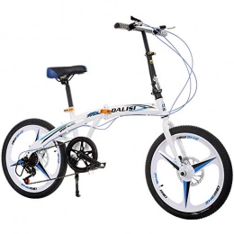 FJW  FJW Unisex Folding Bike 20 Inch Double Disc Brake 7 Speed Integral Wheel Student Child Commuter City Bike, White