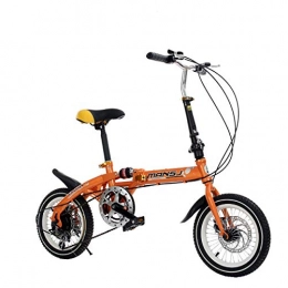 FJW  FJW Unisex Suspension Folding Bike 16 Inch Double Disc Brake 7 Speed Student Child Commuter City Bike, Orange