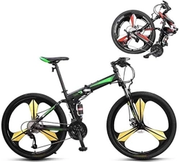 FLJMR Bike FLJMR 26 Inch Mountain Bike Folding Bikes, 27-Speed Compact Commuter Double Disc Brake Full Suspension Bicycle, Off-Road Variable Speed Bikes for Men and Women, Green