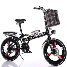 FLYFO Folding Bike FLYFO Double-Disc Brake Bicycle, Folding Integrated Wheel 20-Inch Adult Moped, Portable Student Bikes, Travel Bicycle, Road Bike, Black