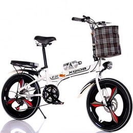 FLYFO Bike FLYFO Double-Disc Brake Bicycle, Folding Integrated Wheel 20-Inch Adult Moped, Portable Student Bikes, Travel Bicycle, Road Bike, White