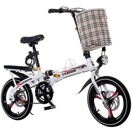 FMOPQ Folding Bike FMOPQ Portable Folding Kids Bike Foldable Adult Soft-Tail Bicycle Road Bike 6-Speed Disc Brake with Basket and Back Seat 16 / 20inch Black White (Color : Black Size : 20inch) (White 20inch)