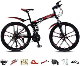 klt Folding Bike Foldable Bicycle 26 Inch 30-Speed Folding Mountain Bike Unisex Lightweight Commuter Bike MTB Full Suspension Bicycle with Double Disc Brake-A