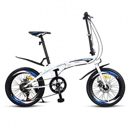 LLF Folding Bike Foldable Bicycle, Lightweight Commuter City Bike 7 Speed Easy To Install, Variable Speed Double Disc Brakes City Retro Bike with Rear Lights dor Adult Unisex Men and Women (Color : White)