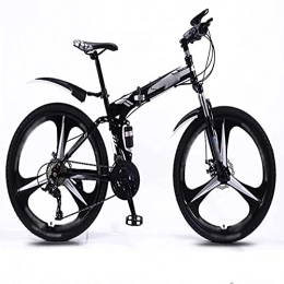 CDPC Folding Bike Foldable Bike 26 Inches, 30-speed Folding Mountain Bike, Light Commuter Bike, Double Disc Brake Full Suspension Bike (Color : Black, Speed : 30speed)