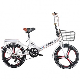 SYLTL Bike Foldable Bike Suitable for Height 130-180cm Unisex 20 Inches Folding Bike Variable Speed Shock Absorber Disc Brake Folding City Bicycle, White