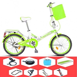 SYLTL Bike Foldable Bike Unisex Adult Portable Mini Folding Bike Leisure Single Speed Compact Shopper Student Suitable for Height 140-180cm Folding City Bicycle, Green