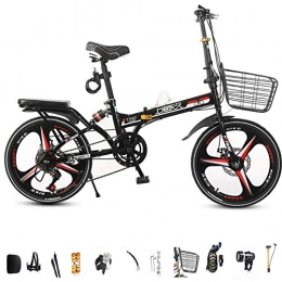 SYLTL Bike Foldable Bike Unisex Child 20in Portable Folding City Bicycle Damping Mini Variable Speed Folding Bike, black
