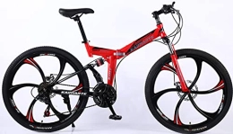 DPCXZ Folding Bike Foldable Frame Bicycle, 26“ Thick Wheel Mountain Bike, 21 Speed Bicycle High-Carbon Steel Frame Dual Full Suspension Dual Disc Brake, Men and Women's Outdoor red, 26 inches