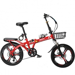 DPGPLP Bike Foldable Men And Women Folding Bike - Variable Speed Mountain Bike Adult Double Shock-Absorbing Cross-Country Speed Male And Female Students Fast Bicycle, Red, 20inches