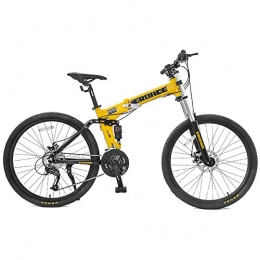 WSS Folding Bike Foldable mountain bike, 26-inch double suspension shock-absorbing mountain bike 27-speed male off-road oil disc racing adult portable bicycle-folding yellow