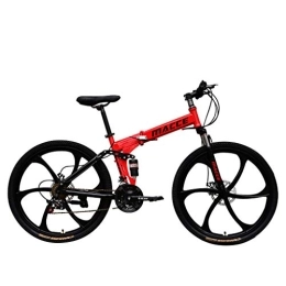  Bike Foldable Mountain Bike 26 Inches, Carbon Steel Mountain Bike Shimanos21 Speed Bicycle Full Suspension MTB With 6 Cutter Wheel, Aluminum Racing Bicycle Outdoor Cycling((26'', 21 Speed) (Red)