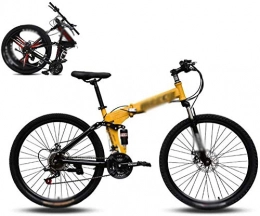 klt Folding Bike Foldable mountain bike 8 seconds fast folding mountain bike 24-inch 21-speed steel frame double disc brakes foldable bike, used for off-road outdoor city cycling travel-24 Inch_C