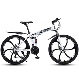 Dsrgwe Bike Foldable Mountain Bike, Carbon Steel Frame Bike, with Dual Disc Brake Double Suspension (Color : White, Size : 21 Speed)