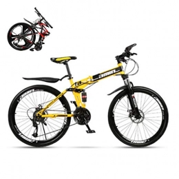 SJWR Folding Bike Foldable Mountain Bikes 24 / 26 Inches, MTB Bicycle with Spoke Wheel for Men Women Adults, Yellow, 21 stage shift, 24 inches