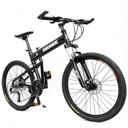 FHKBK Bike Foldable Mountain Bikes for Men Women, Front Suspension Adults Mountain Trail Bike, Anti-Slip Dual Disc Brake Bicycle, Adjustable Seat & Aluminum Alloy Frame, Black, 24 Speed 24 Inch