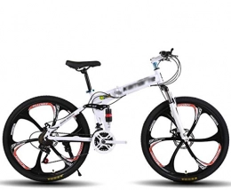 SAFT Folding Bike Folding 24 / 26 Inch Adult Mountain Bike Bikes, Adult Variable speed double shock-absorbing bicycle with 6-Spoke Wheel, 21 / 24 / 27 Speed (Color : White, Size : 26 inch 27 speed)