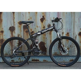 WEHOLY Folding Bike Folding 26" / 26inch Folding Mountain Bike, 21 / 24 / 27 speed, Unisex, Steel Frame Spoke wheel Integrated Wheel, Premium Full Suspension, Black, 21speed