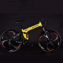 WSS Folding Bike Folding 26-inch 21-speed mountain bike-dual disc brakes-suitable for male and female bicycles for adult students Yellow silver-21 speed