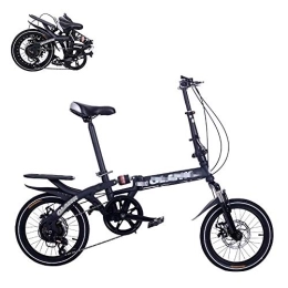  Folding Bike Folding Adult Bicycle, 14 / 16-inch Portable Bicycle, 6-speed Speed Regulation, Dual Disc Brakes, Adjustable Seat, Quick Folding Shock-absorbing Commuter Bike (Black 16)