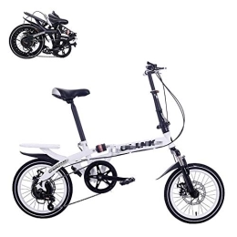  Folding Bike Folding Adult Bicycle, 16-inch 6 Variable-speed Labor-saving Shock-absorbing Bicycle, Front and Rear Double Disc Brakes, Fast Folding Portable Commuter Bicycle (White)