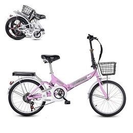  Folding Bike Folding Adult Bicycle, 20-inch 6-speed Ultra-light Portable Men's and Women's Bicycle, Adjustable Saddle / handle Damping Spring, Commuting Bike (Pink)