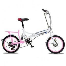 LJHSS Bike Folding Aluminum Alloy Bicycle Front And Rear Dual Disc Brakes Ultra Light Portable Adult Men And Women Small Variable Speed Small Wheels 16 Inch Bicycle Student Bicycle (Color : Pink)