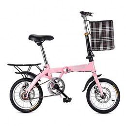 GFYWZ Folding Bike Folding Bicycle 14 Inch 16 Inch 20 Inch Student Bicycle Single Speed Disc Brake Adult Compact Foldable Bike Gears Folding System Traffic Light Fully, Pink, 16inch