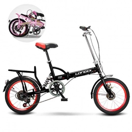 Fly53 Folding Bike Folding Bicycle 16 Inch 6 Speed Folding Bike Steel Frame Dual Disc Brake Folding Bike MTB Bicycle with Spoke Wheel, Unisex, Front+Rear Mudgard, for Sports Outdoor Cycling Travel Commuting, Red