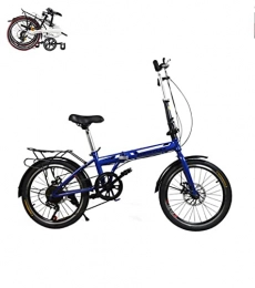 DYM Folding Bike Folding bicycle 20'' city bicycle, comfortable 7-speed with shelf, disc brake, portable bicycle for male and female students riding(Color:blue, Size:20inch)