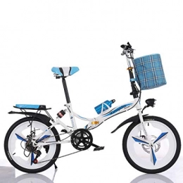 Domrx Folding Bike Folding Bicycle 20-Inch Shock Absorber Speed Change Three-Knife Disc Brake Adult Male and Female Students Portable Small Bicycle-Blue