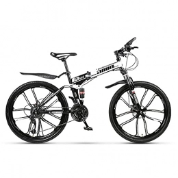 WSS Folding Bike Folding bicycle 26-inch 24-speed carbon steel frame-mechanical brake-suitable for adult students male and female mountain bike Black-6 impeller