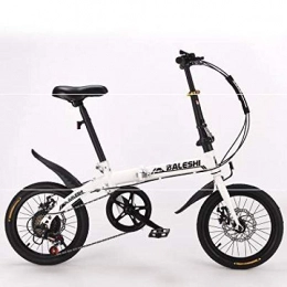 Domrx Folding Bike Folding Bicycle Aluminum Alloy Material 16 Inch Aluminum Front and Rear Disc Brake-White_14 inch_Variable Speed