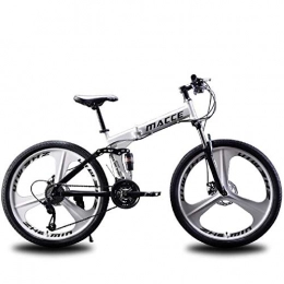 Folding Bicycle, Lightweight And Compact City Bicycle 26 Inch 21 Speed Adjustable Disc Brake System,White