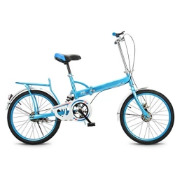 D&XQX Bike Folding Bicycle, Lightweight Carbon Steel Folding City Bike - 16 Inch Men And Women Double V Brake Shock Absorber Variable Speed Portable Bicycle, Blue