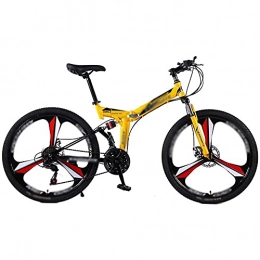 COUYY Bike Folding Bicycle Mountain Bike 24 And 26 Inch High Carbon Steel Double Disc Brake Adult Exercise Mountain Bicycle, Yellow, 26 inch21speed
