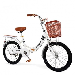 HT&PJ Bike Folding Bicycle Ultra-light Suspended Folding Bicycle with Basket, Folding Variable Speed Shopping Bicycle for Adult Students and Ladies, White