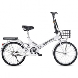 LQLD Bike Folding Bicycles, 20In Carbon Steel Mountain Bike Light And Durable Adult Mountain Bikes Anti-Skid Tires Riding Safer And Stronger Men's / Ladies' Bike, White, Single speed