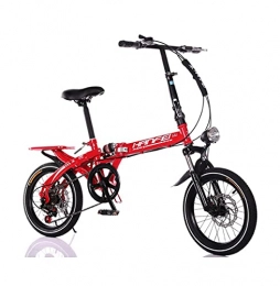 MAYIMY Bike Folding bicycles 6-speed 16-inch ladies bicycles double shock-absorbing disc brakes for adults, men and women, lightweight bicycles, student portable bicycles(Color:red, Size:Air transport)