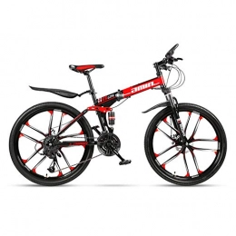 LQLD Bike Folding Bicycles, Carbon Steel Mountain Bike Light And Durable Double Shock Absorption System Load Capacity 160Kg Mens / Ladies Bike, Red, 26 inches