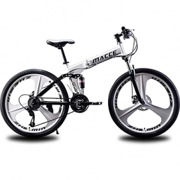 WXXMZY Folding Bike Folding Bicycles, Mountain Bikes, 26-inch Disc Brake Men's Bicycles, Foldable Frame 21 / 24 / 27 Speed, Three-spoke Wheel Double Suspension Bicycle (Color : White, Speed : 21speed)