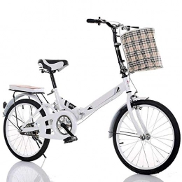 LPsweet Folding Bike Folding Bike, 20 Inch Lightweight Iron Frame Front And Rear Fenders Rear Carry Rack with Anti-Skid And Wear-Resistant Tire for Adults Load Bearing 100Kg, White