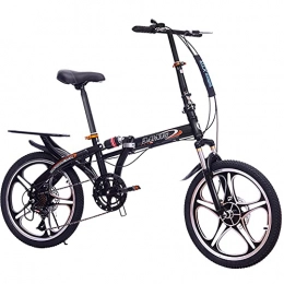 Fei Fei Bike Folding Bike 20 Inches, Variable Speed Wheel, Dual Suspension Folding Mountain Bike, Adult Student Lady City Commuter Outdoor Sport Bike Pad / Black