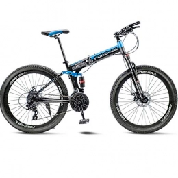 BNMKL Bike Folding Bike, 24 / 26 Inch Adult Mountain Bike 27-Speed Bicycle, Dual Suspension Frame Off-Road Bike, High-Carbon Stee MTB, Black Blue, 24 Inch