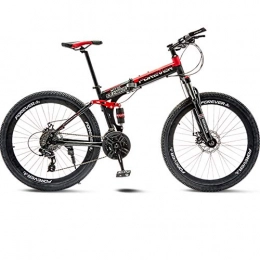 BNMKL Folding Bike Folding Bike, 24 / 26 Inch Adult Mountain Bike 27-Speed Bicycle, Dual Suspension Frame Off-Road Bike, High-Carbon Stee MTB, Black Red, 24 Inch