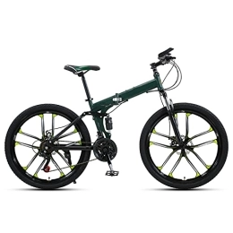 Bewinch Bike Folding Bike 24 / 27 Speed Mountain Bike 24 Inches 10-Spoke Wheels MTB Dual Suspension Bicycle Adult Student Outdoors Sport Cycling, Green, 24 speed