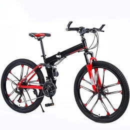 Bewinch Folding Bike Folding Bike 24 / 27 Speed Mountain Bike 24 Inches 10-Spoke Wheels MTB Dual Suspension Bicycle Adult Student Outdoors Sport Cycling, Red, 27 speed