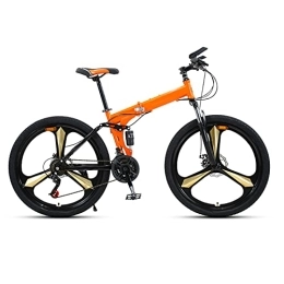 Bewinch Bike Folding Bike 24 / 27 Speed Mountain Bike 24 Inches 3-Spoke Wheels MTB Dual Suspension Bicycle Adult Student Outdoors Sport Cycling, Orange, 24 speed