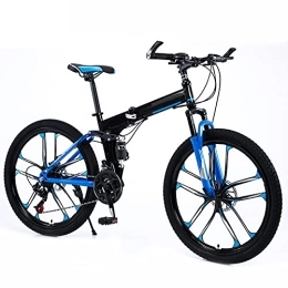 Bewinch Folding Bike Folding Bike 24 / 27 Speed Mountain Bike 26 Inches 10-Spoke Wheels MTB Dual Suspension Bicycle Adult Student Outdoors Sport Cycling, Blue, 27 speed